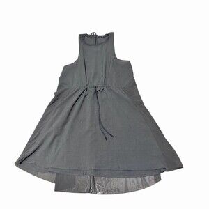Lululemon Mesh Overlay High Neck Dress Graphite Grey Size 12 Drawstring Waist